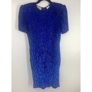 Vintage Stenay Blue Sequin Dress silk cocktail cruise club Evening Size 6